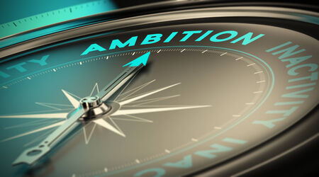 Compass needle pointing the word ambition over black background  Concept illustration of determination and having success の写真素材