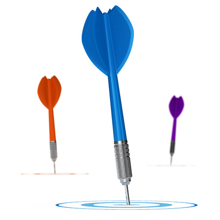Three darts hitting the center of 3 targets, Concept illustration of advertising target の写真素材
