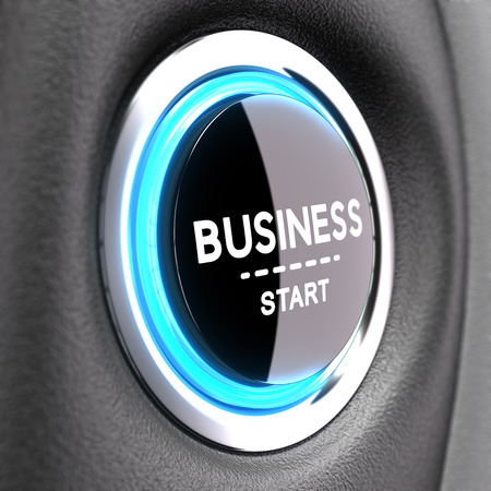 Blue Push button with the phrase business start. Concept image to illustrate new business  の写真素材