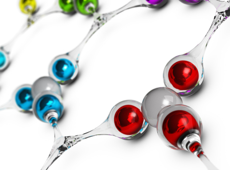 Glass network with colorful ball over white background, symbol of connection.の写真素材