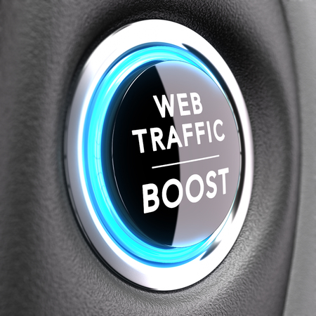 Black button with white text. Concept image to illustrate web traffic improvement or search engine optimization SEO.の写真素材