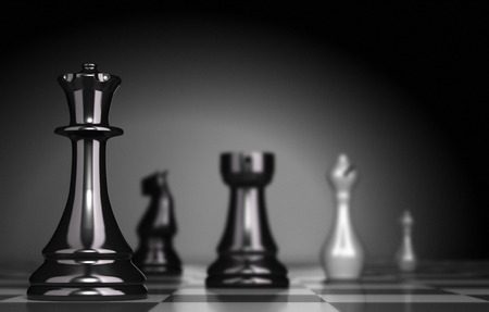 Chess Game over black background, illustration of business strategy or positioning