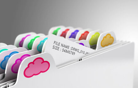 Folders with cloud symbol over grey background, illustration of cloud computing and documents storageの写真素材