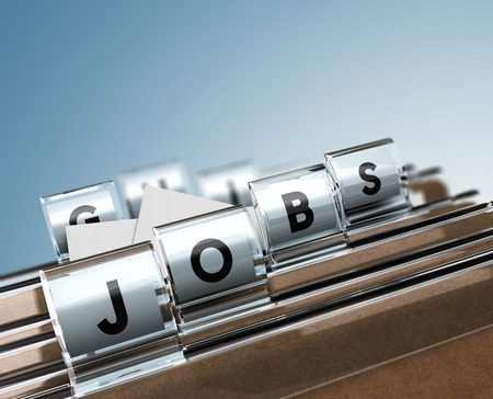 Folder tabs with letters composing the word jobs, concept image for illustration of job search.の写真素材