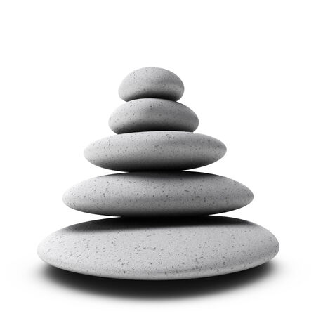 Pile of grey pebbles over white background. Symbol of stabilityの写真素材