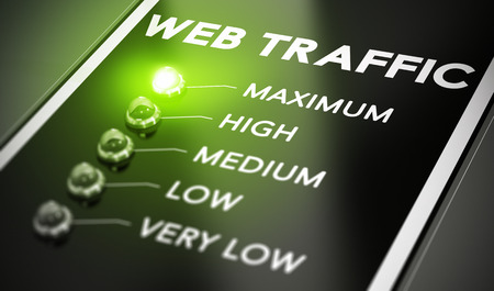 Web traffic concept, Illustration of seo over black background with green light and blur effect.の写真素材