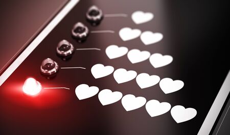 Illustration of love compatibility over black background with red light and blur effect. Satisfaction or love concept.の写真素材