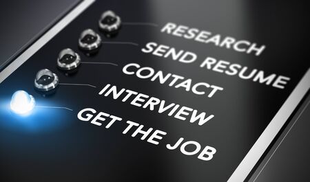 Illustration of job search over black background with blue light and blur effect. Employment concept.の写真素材