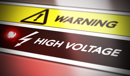Electric shock concept. Control panel with red light and warning. Conceptual image symbol of electrocution risk.の写真素材