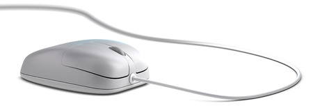 White mouse over white background with wire and blur effectの写真素材