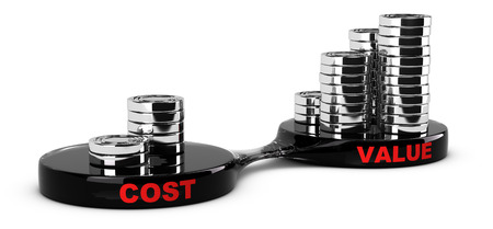 Cost and Value Concept, abstract coins piles. Conceptual image for marketing analysis.の写真素材