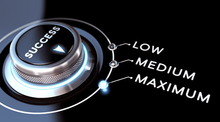 Success image or successful concept. switch positioned on maximum. Black background and blue lights.の写真素材