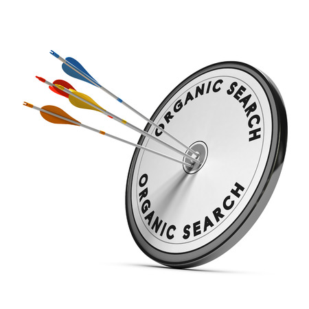 Organic search results on a target with four arrows hitting the center, concept for online visibilityの写真素材
