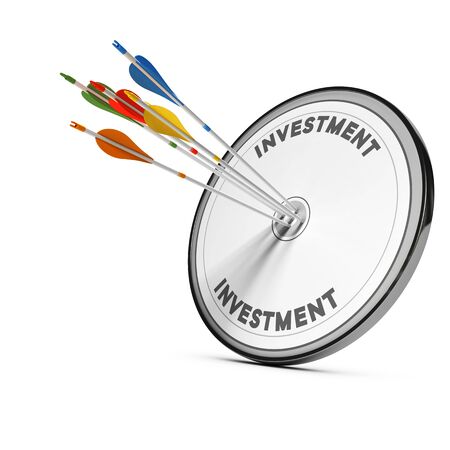 Five arrows hitting the center of an investment targetの写真素材