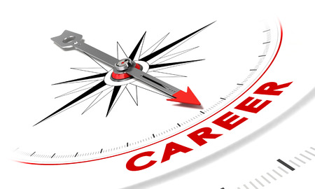 Compass with needle pointing the word career. Conceptual illustration suitable for motivation purpose or job search.の写真素材
