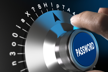 Safe password concept, man hand about to enter a complex passordの写真素材