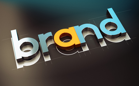 Brand name design over black background, 3D concept illustration of company identity.