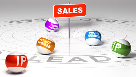 IP and phone number balls on a target with sale sign in the center. Concept for IP reverse and retargeting illustration.の写真素材