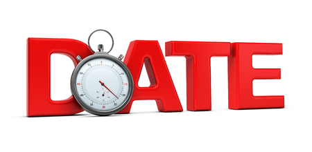 Word date with a stopwatch over white background, 3D concept for speed dating illustration.の写真素材