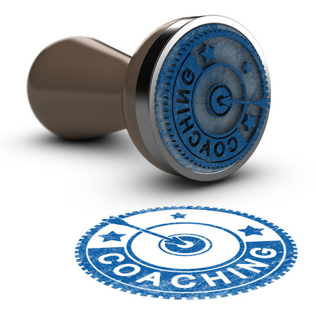 Coaching symbol achieve objective, rubber stamp over white backgroundの写真素材
