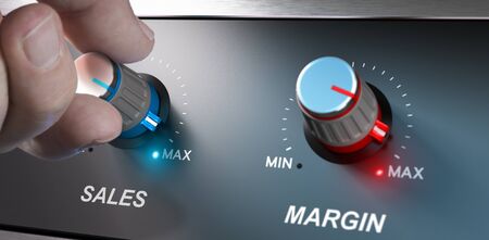 Profitable business concept, sales and margin improvement. Compositing between a hand and 3d...