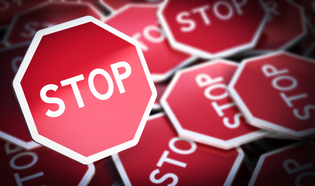 3D illustration of many stop sign with blur effect, Concept of protest or opposition.の写真素材
