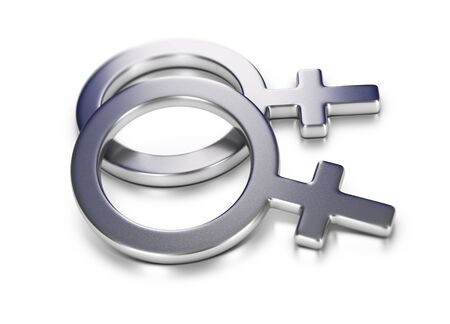 3D illustration of two women symbols over white background. Homosexuality concept.の写真素材
