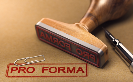 3D illustration of the word pro forma invoice stamped on brown paper with a rubber stamp.の写真素材