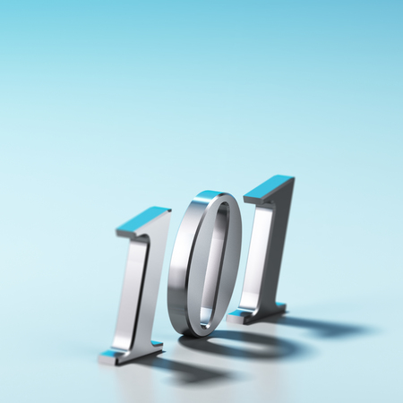 3D illustration, of number 101 over blue background. Concept of introductory course for beginner.の写真素材