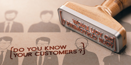 3D illustration of a rubber stamp with the phrase do you know your customers ? KYC or CDD Customer Due diligence Concept.の写真素材