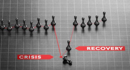 3D illustration of crisis and disaster recovery chart over black background. Business continuity plan concept.の写真素材