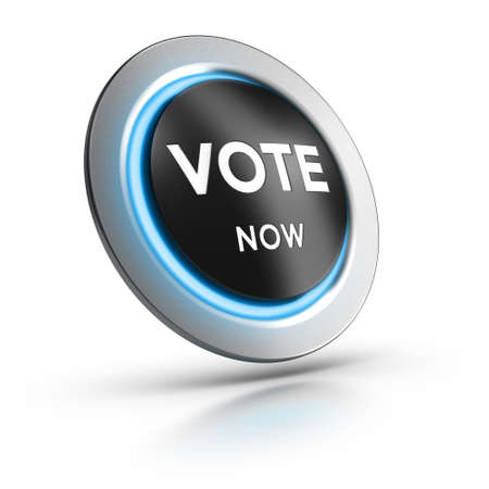 Vote button with blue light over white background. 3d illustrationの写真素材