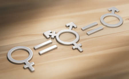 3D illustration of gender and equal symbols. Concept of transgender rights, equality and recognition.の写真素材