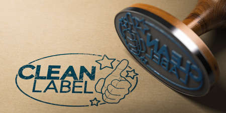 3D illustration of a rubber stamp with clean label printed on a kraft paper.の写真素材