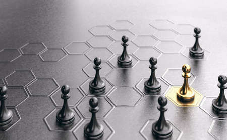 Black and golden pawns over dark background. Concept of talent staffing or recruitment of talented candidates.の写真素材
