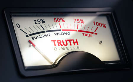 3d illustration of the dial of a conceptual lie detector. Disinformation or truth telling concept.の写真素材
