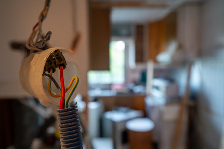Electricity cables in construction zoneの写真素材