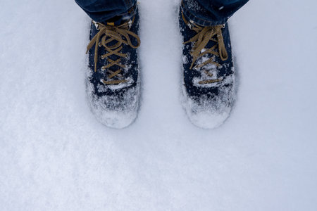 Two feet, hiking in the snow