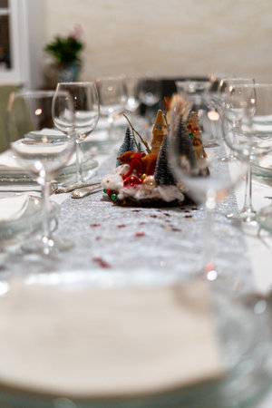 Christmas decorated table, celebrationsの写真素材