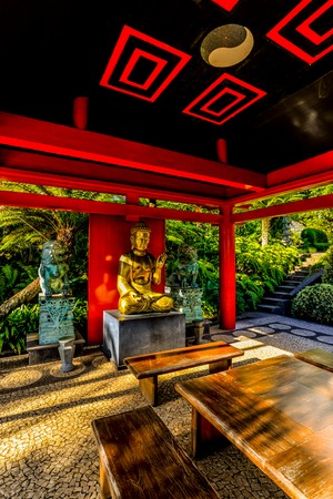 The japanese themed tropical garden outside of Funchal on the island of Maderia - Portugalのeditorial素材