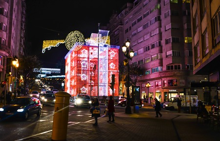 Christmas light and people in Vigo - Galicia - Spainのeditorial素材