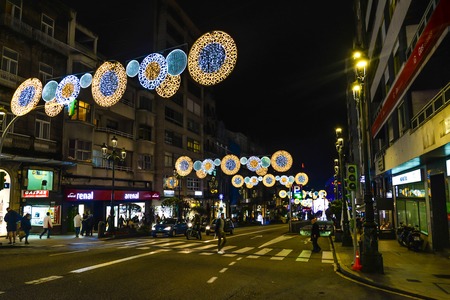 Christmas light and people in Vigo - Galicia - Spainのeditorial素材