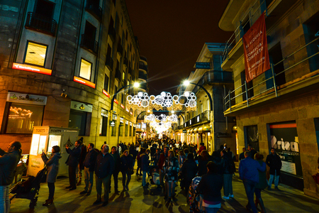 Christmas light and people in Vigo - Galicia - Spainのeditorial素材