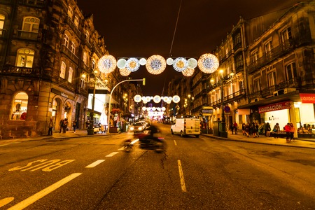 Christmas light and people in Vigo - Galicia - Spainのeditorial素材
