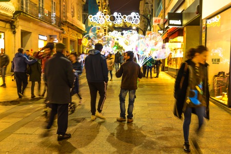 Christmas light and people in Vigo - Galicia - Spainのeditorial素材