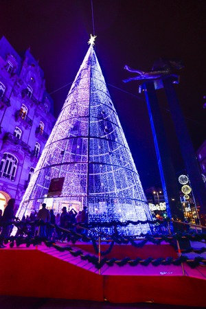 Christmas light and people in Vigo - Galicia - Spainのeditorial素材