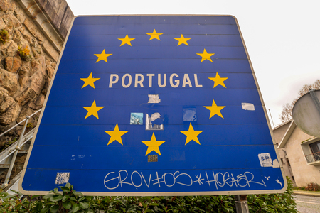 border crossing between Spain and Portugalの写真素材