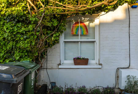 London/UK - 29/4/20 - Pictures of rainbows and put up in windows during the covid-19 crisis
