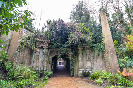 London/UK. 12.2.20. The Egyptian Avenue in the western part of Highgate Cemetery in north London