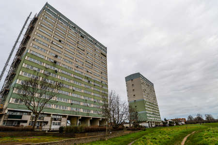 London/UK - 2/15/21 - The two old apartment buildings in Leytonstone
